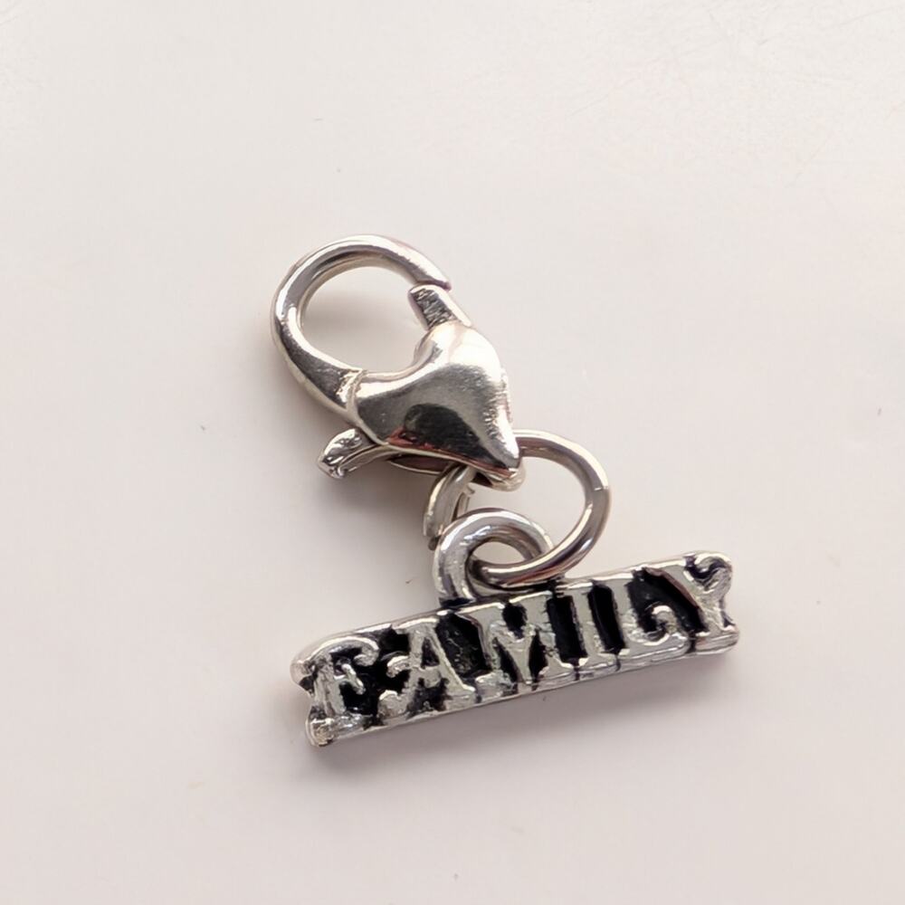 Vintage Silver Tone Family Mini Pendant Lobster Clasp Heart Bracelet Charm